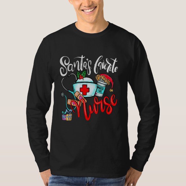 Santas Favorite Nurse  Christmas Xmas RN CNA Nursi T-Shirt (Front)