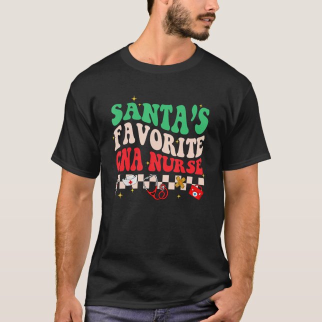 Santas Favorite Nurse  Christmas Xmas RN CNA Nursi T-Shirt (Front)
