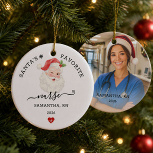 Santa's Favorite Nurse Custom Photo Ceramic Ornament