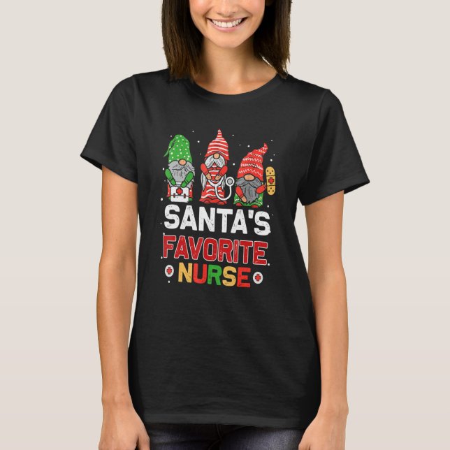 Santas Favorite Nurse Cute Christmas Gnome Men Wom T-Shirt (Front)