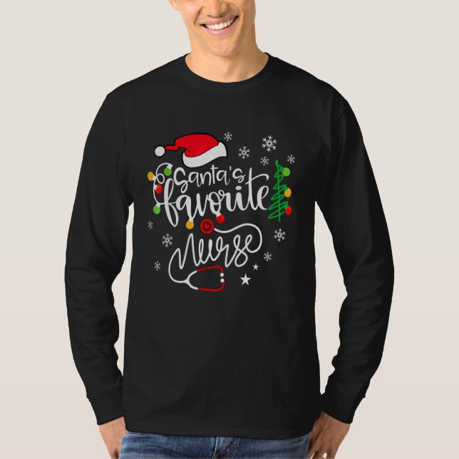 Santa's Favorite Nurse  Cute Merry Xmas Party T-Shirt (Front)