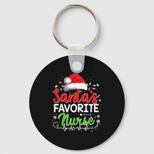 Santa's Favorite Nurse Funny Christmas Nurse Xmas  Keychain (Front)