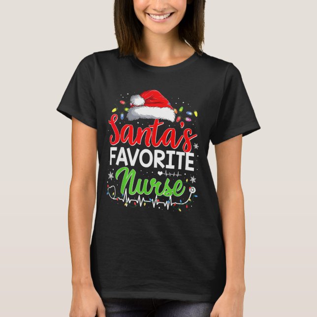 Santa's Favorite Nurse Funny Christmas Nurse Xmas  T-Shirt (Front)