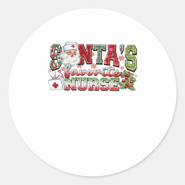 Santa's Favorite Nurse, Merry Nurse, Nurse Christm Classic Round Sticker (Front)