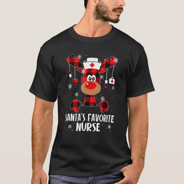 Santa's Favorite Nurse Reindeer Nursing Christmas  T-Shirt (Front)