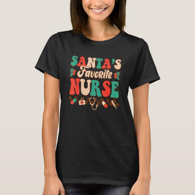 Santa's Favorite Nurse Retro Christmas Nurse Women T-Shirt (Front)