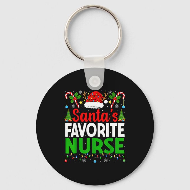 Santas Favorite Nurse Rn Christmas Nursing Christm Keychain (Front)