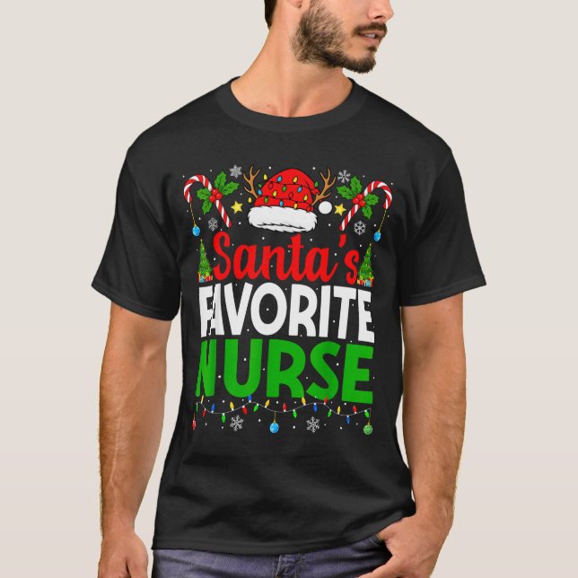 Santas Favorite Nurse Rn Christmas Nursing Christm T-Shirt (Front)