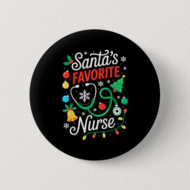 Santa's Favorite Nurse Shirt Men Women Funny Chris Button (Front)
