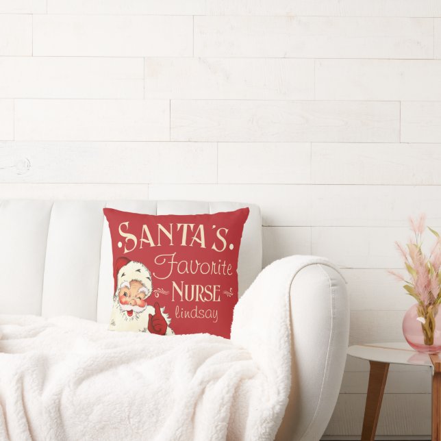 Santa's Favorite Nurse Throw Pillow (Couch)