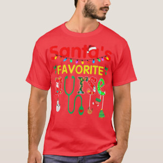 Santa's Favorite Nurse Xmas Light Santa Hat Christ T-Shirt