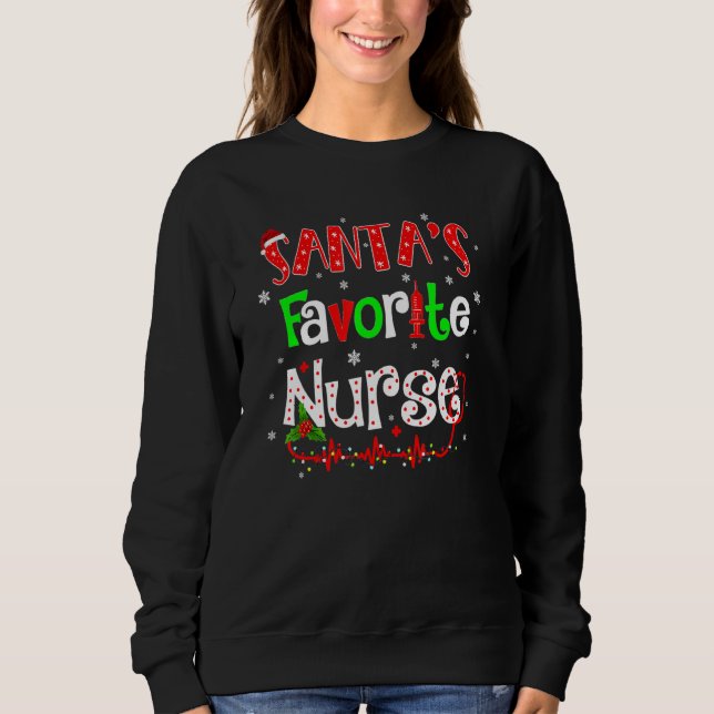 Santas Favorite Nurse Xmas Light Santa Hat Christm Sweatshirt (Front)