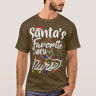 Santa's Favorite Nurse Xmas Light Santa Hat Merry  T-Shirt