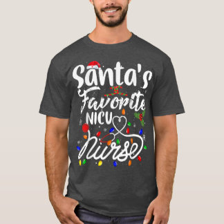 Santa's Favorite Nurse Xmas Light Santa Hat Merry T-Shirt