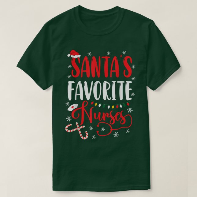Santa's Favorite Nurse Xmas Lights Santa Hat Chris T-Shirt (Design Front)