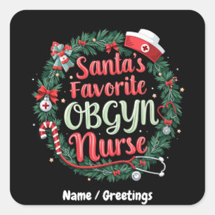 Santa's Favorite OBGYN Nurse Customizable Treat Square Sticker