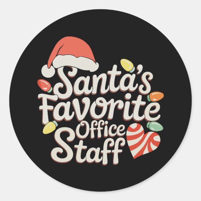 Santa's Favorite Office Staff Christmas Lights Classic Round Sticker (Front)