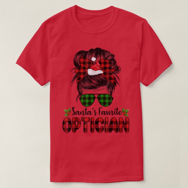 Santas Favorite Optician Red Plaid Funny Santa Chr T-Shirt (Design Front)