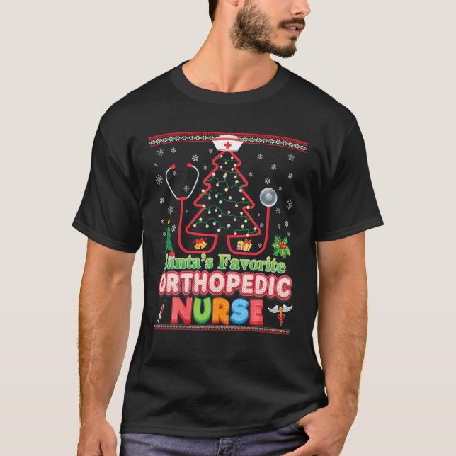 Santa's Favorite Orthopedic Nurse Christmas Tree S T-Shirt (Front)