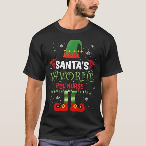 Santas Favorite PCU Nurse Santa Hat Lights Christ T_Shirt