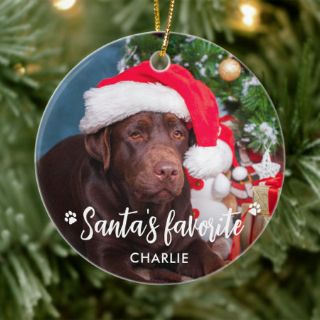 Santa's Favorite Pet Puppy Dog Photo Christmas     Ceramic Ornamen