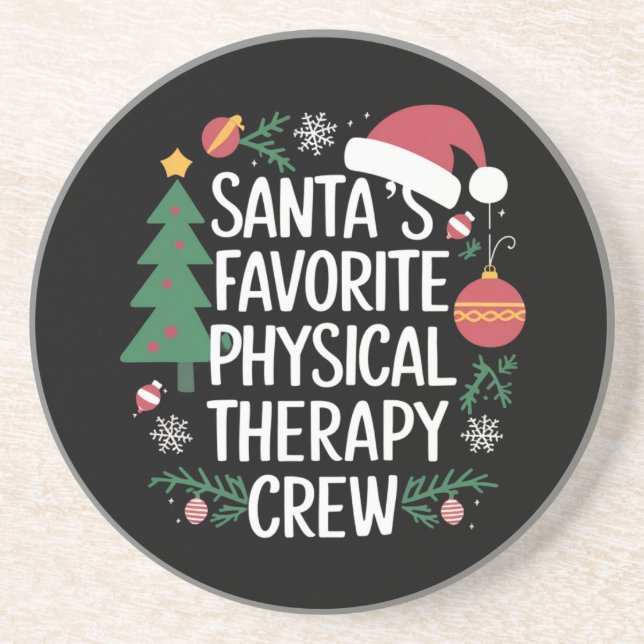 Santa's Favorite Physical Therapy Crew Christmas Coaster (Front)