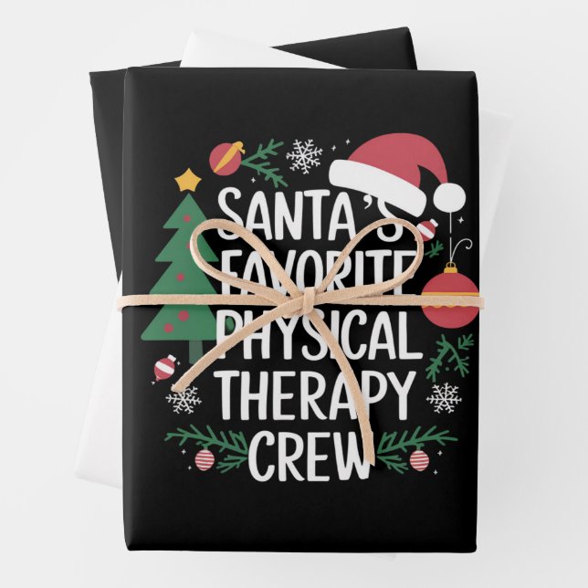 Santa's Favorite Physical Therapy Crew Christmas Wrapping Paper Sheets (In situ)