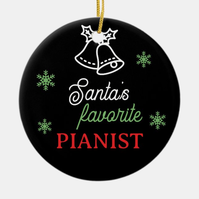 Santa's Favorite Pianist Photo Piano Key Black Ceramic Ornament (Front)