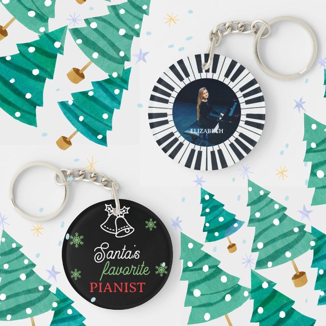 Santa's Favorite Pianist Photo Piano Key Black Keychain (Creator Uploaded)