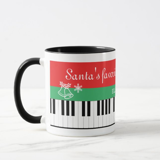 Santa's Favorite Piano Teacher Bell Christmas  Mug (Left)
