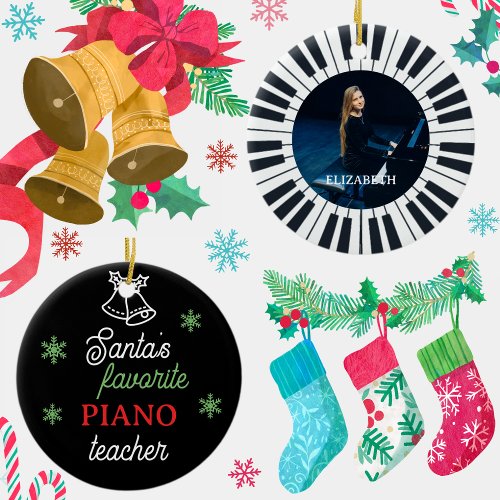 Santas Favorite Piano Teacher Photo Piano Key Ceramic Ornament
