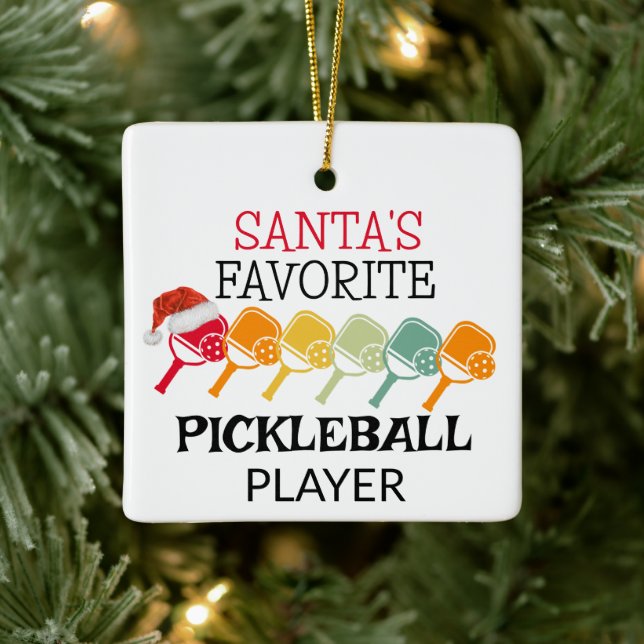 Santa's Favorite Pickleball Player Ceramic Ornament (Tree)