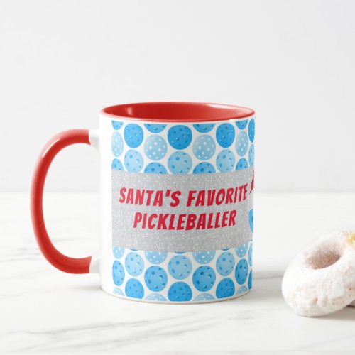 Santas Favorite Pickleballer Blue Personalized Mug