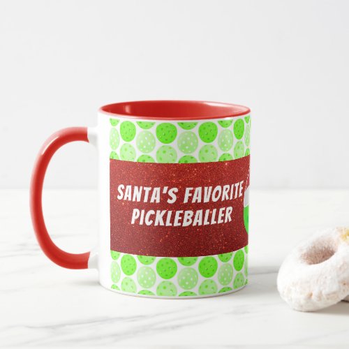 Santas Favorite Pickleballer Green Personalized Mug