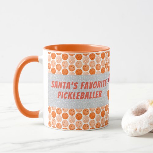Santas Favorite Pickleballer Orange Personalized Mug