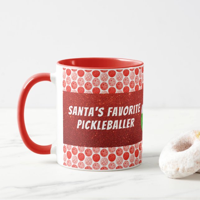 Santa's Favorite Pickleballer Red Personalized Mug (With Donut)