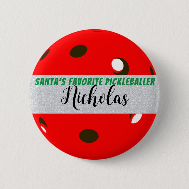 Santa's Favorite Pickleballer Red Pickleball Button (Front)