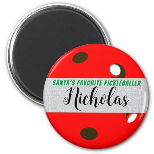 Santas Favorite Pickleballer Red Pickleball Magnet