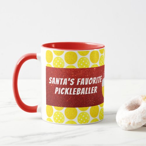 Santas Favorite Pickleballer Yellow Personalized Mug