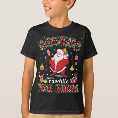 Santas Favorite PICU Nurse Santa Red Plaid Christ T_Shirt