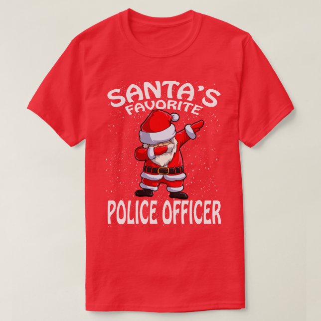 Santas Favorite Police Officer Christmas T-Shirt (Design Front)