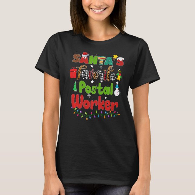 Santa's Favorite Postal Worker Leopard Plaid Chris T-Shirt (Front)