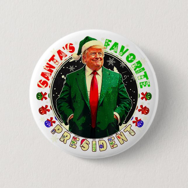 Santa's Favorite President Funny Trump Christmas Button (Front)