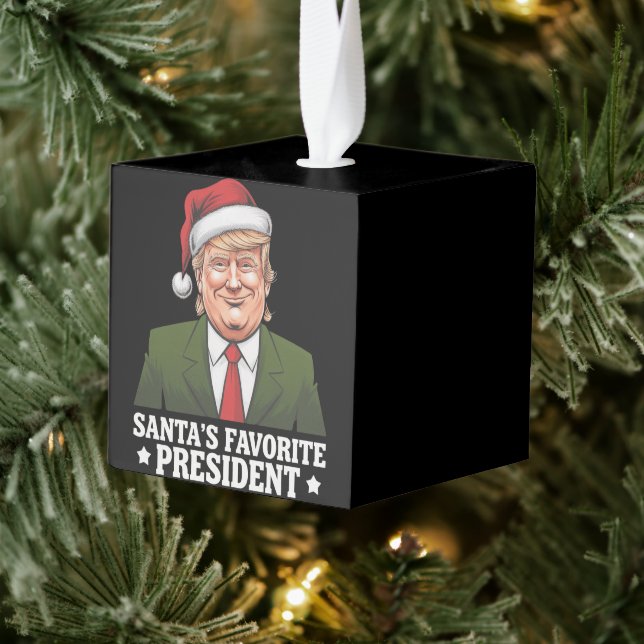 Santa's Favorite President Funny Trump Christmas Cube Ornament (Tree)