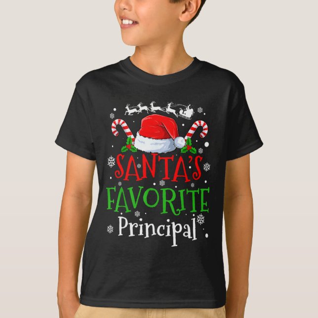 Santa's Favorite Principal Christmas Party  T-Shirt (Front)