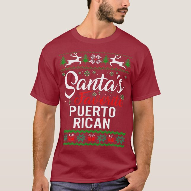 Santas Favorite Puerto Rican Christmas Ugly T-Shirt (Front)