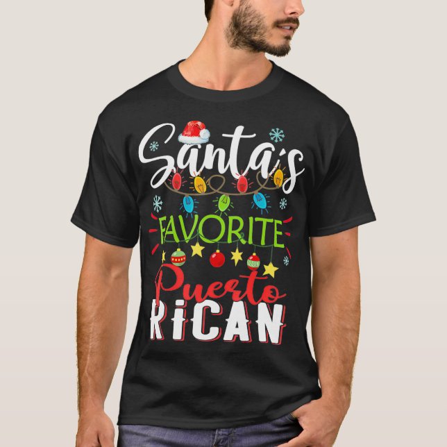 Santas Favorite Puerto Rican Xmas Light Santa Hat  T-Shirt (Front)
