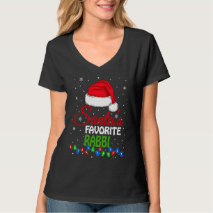 Santa's Favorite Rabbi Santa Hat Lights Christmas T-Shirt