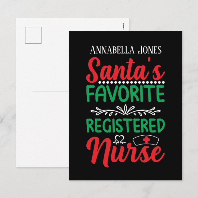 Santa's favorite registered Nurse add name Holiday Postcard (Front/Back)