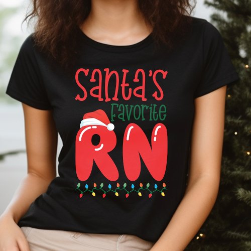 Santa'S Favorite Rn Funny Christmas Nurse T-Shirt